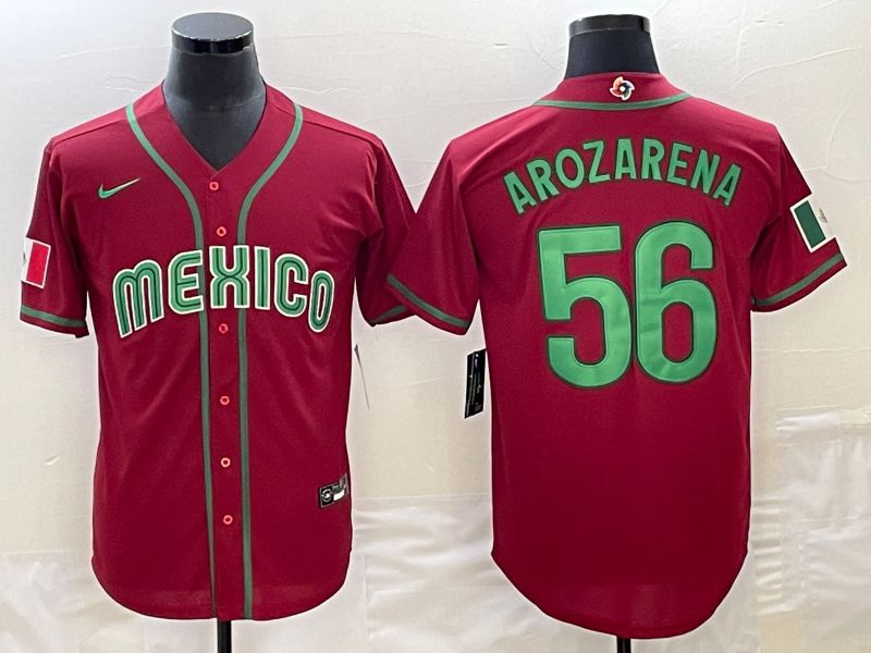 Men 2023 World Cub Mexico #56 Arozarena Red Nike MLB Jersey16